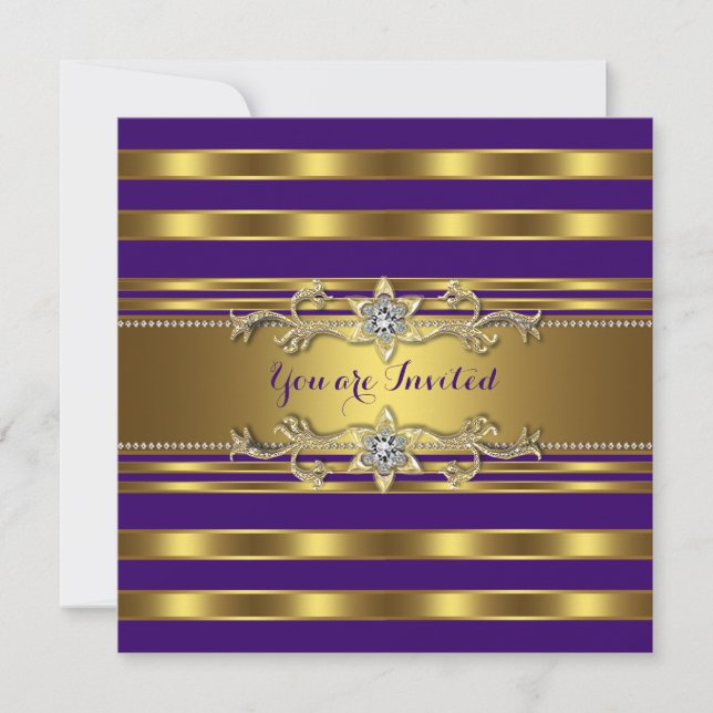 Elegant Purple and Gold Birthday Party Invitation (Front)