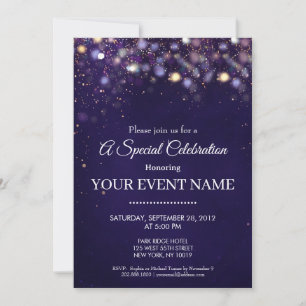 Elegant Purple and Gold Bokeh Lights Celebration Invitation