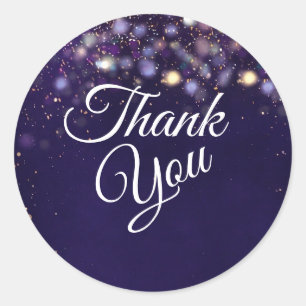 Elegant Purple and Gold Bokeh Lights Thank You Classic Round Sticker