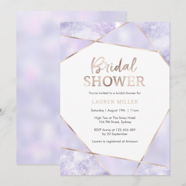 Elegant Purple and Gold Bridal Shower invitation (Front/Back)