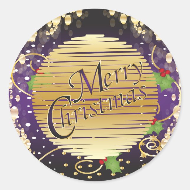 Elegant Purple and Gold Christmas Classic Round Sticker (Front)
