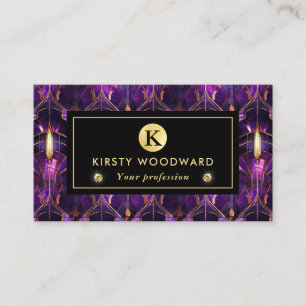 Elegant Purple and Gold Faux Stained Glass Pattern Business Card
