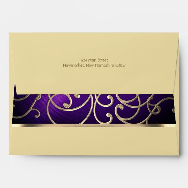Elegant Purple and Gold Filigree Envelope (Back (Top Flap))