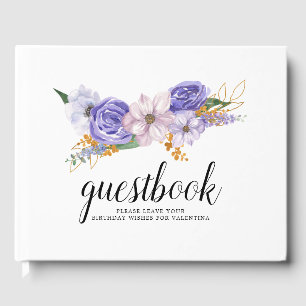 Elegant Purple and Gold Floral Quinceanera  Guest Book