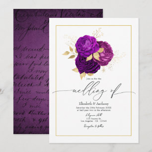 Elegant Purple and Gold Floral Wedding Invitation