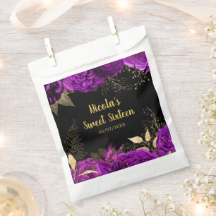 Elegant Purple and Gold Flowers Sweet Sixteen Favour Bags