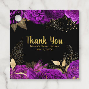 Elegant Purple and Gold Flowers Sweet Sixteen  Favour Tags