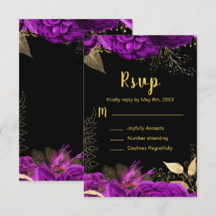 Elegant Purple and Gold Flowers Sweet Sixteen RSVP Card