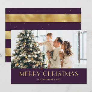 Elegant Purple and Gold Foil Photo Christmas Cards