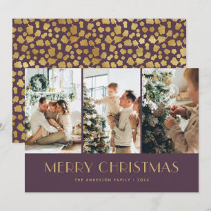 Elegant Purple and Gold Foil Stars Photo Christmas Holiday Card
