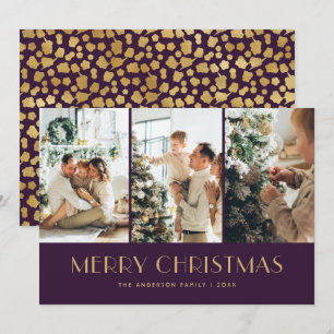 Elegant Purple and Gold Foil Stars Photo Christmas Holiday Card