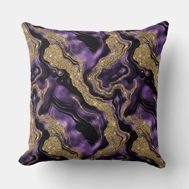 Elegant Purple and Gold Glitter Agate Pattern Cushion (Front)