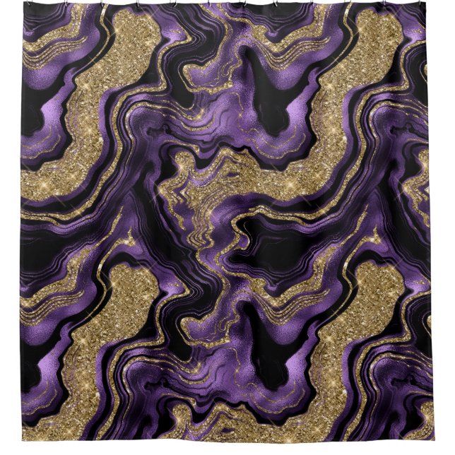 Elegant Purple and Gold Glitter Agate Pattern Shower Curtain (Front)