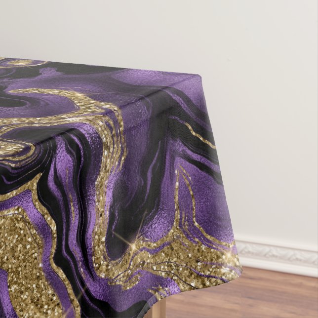Elegant Purple and Gold Glitter Agate Pattern Tablecloth (In Situ)