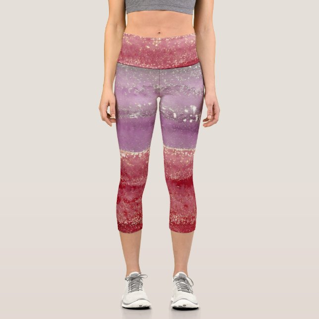 Elegant purple and gold glitter capri leggings (Front)