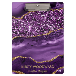 Elegant Purple and Gold Glitter Ocean Agate Clipboard