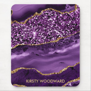 Elegant Purple and Gold Glitter Ocean Agate Mouse Mat