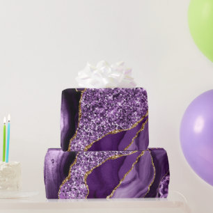 Elegant Purple and Gold Glitter Ocean Agate Wrapping Paper