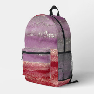 Elegant purple and gold glitter printed backpack