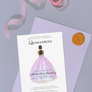 Elegant Purple and Gold Glitter Quinceanera Invitation