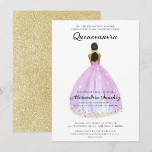Elegant Purple and Gold Glitter Quinceanera   Invitation
