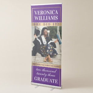 Elegant Purple and Gold Graduation Retractable Banner