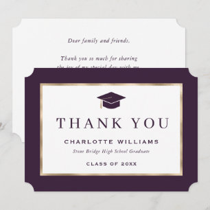 Elegant Purple and Gold Graduation Thank You Card