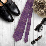 Elegant Purple and Gold Grunge Damask  Tie<br><div class="desc">Elegant Purple and Gold Grunge Damask Patterned Tie For Men.</div>