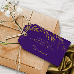 Elegant Purple and Gold Leaf Favour Gift Tags