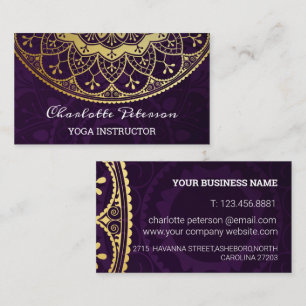 Elegant Purple and Gold Mandala Floral Business Card