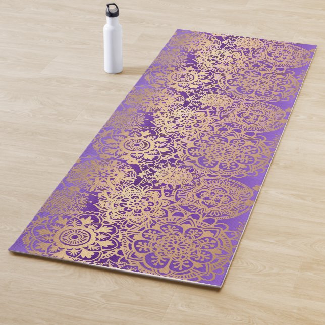 Elegant Purple and Gold Mandala Pattern Yoga Mat (In Situ)