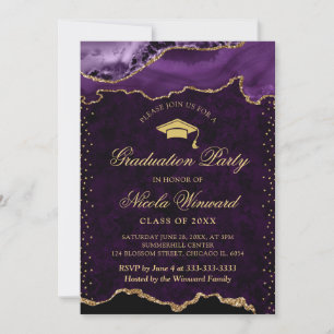 Elegant Purple and Gold Marble Agate Graduation Invitation