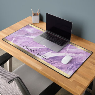 Elegant Purple and Gold Marble Girly Add Your Name Desk Mat
