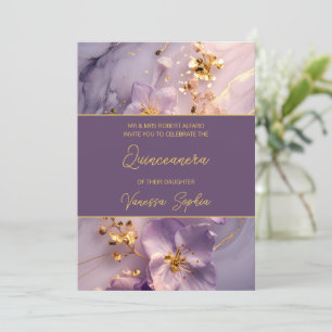 Elegant Purple and Gold Quinceañera Invitation