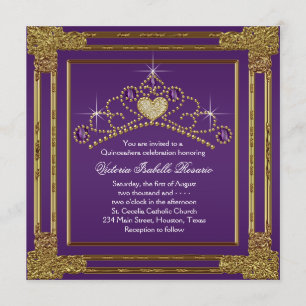 Elegant Purple and Gold Quinceanera Invitation