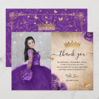 Elegant Purple and Gold Quinceañera Photo Birthday