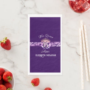 Elegant Purple and Gold Quinceañera Spanish  Napkin
