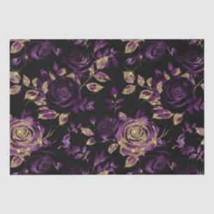 Elegant Purple and Gold Rose Floral Pattern Tissue Paper