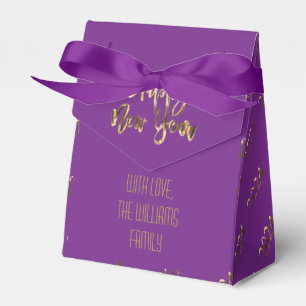 Elegant Purple and Gold Script Happy New Year 2024 Favour Box