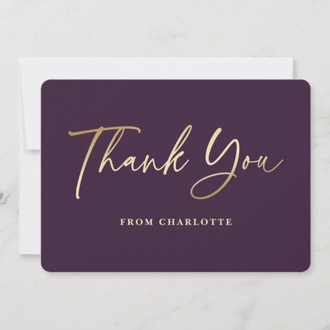 Elegant Purple and Gold Thank You Card (Front)