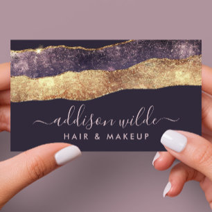 Elegant Purple And Gold Trendy Modern Script Business Card