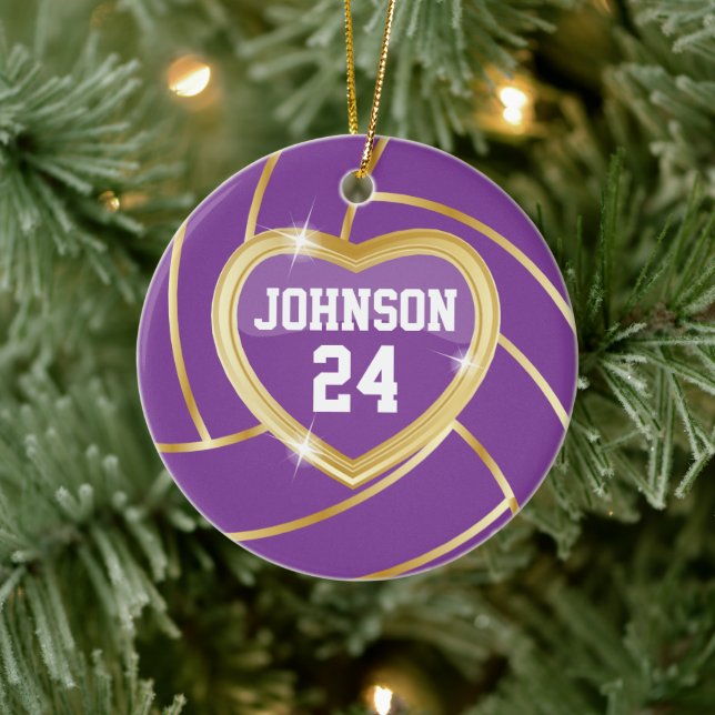 Elegant Purple and Gold Volleyball 🏐 Ceramic Tree Decoration (Tree)