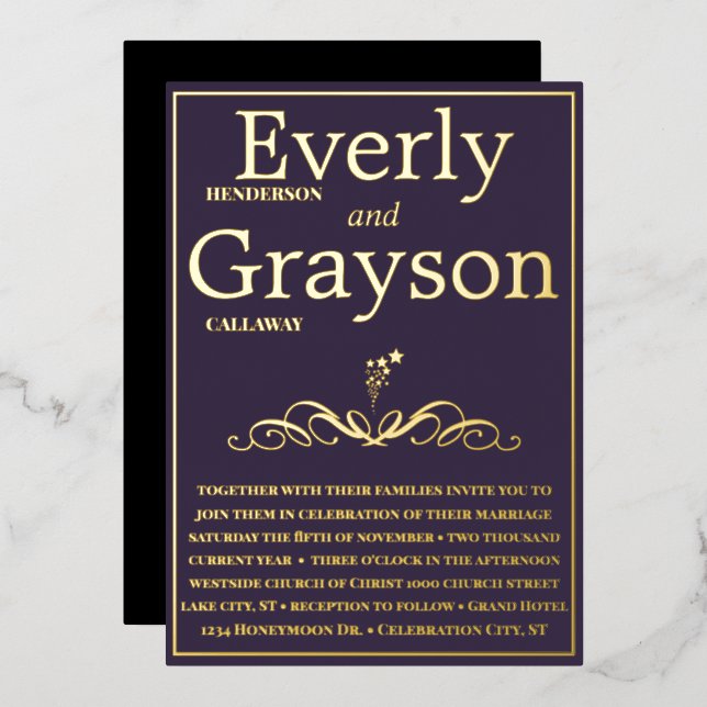 Elegant Purple and Gold Wedding (Front/Back)