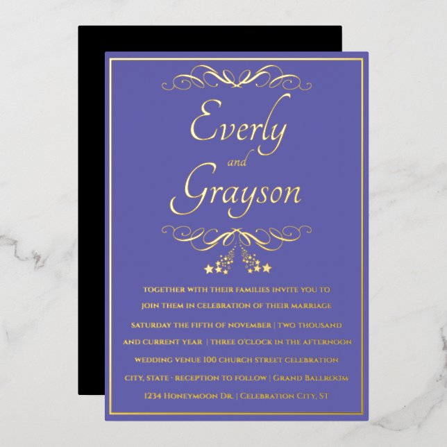 Elegant Purple and Gold Wedding  Foil In (Front/Back)