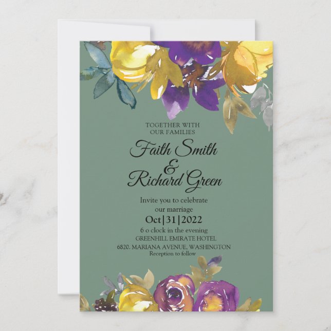 Elegant Purple and Green Fall Invitations (Front)