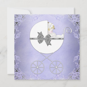 Elegant Purple and Grey Baby Girl Shower Invitation