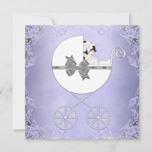Elegant Purple and Grey Baby Girl Shower Invitation