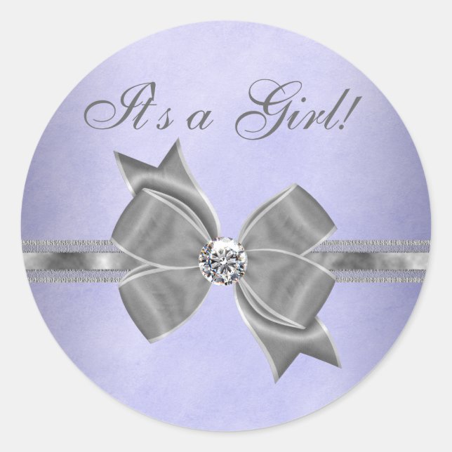 Elegant Purple and Grey Baby Shower Stickers (Front)