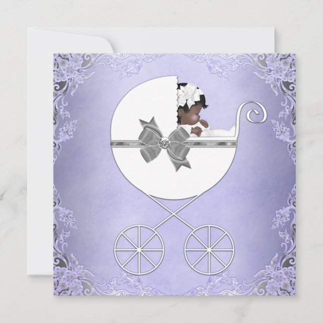 Elegant Purple and Grey Ethnic Baby Girl Shower Invitation (Front)