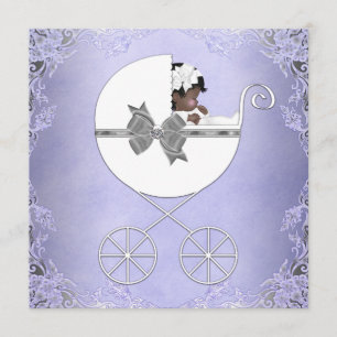 Elegant Purple and Grey Ethnic Baby Girl Shower Invitation